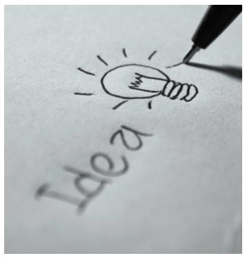 Ett paper där det står 'idea' på, med en glödlampa bredvid