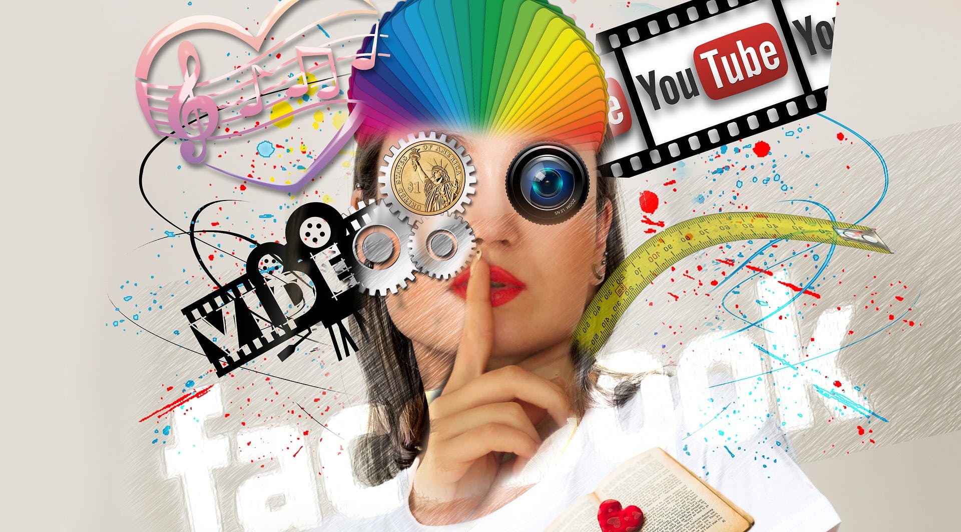 Various social media logo's and girl in the middle